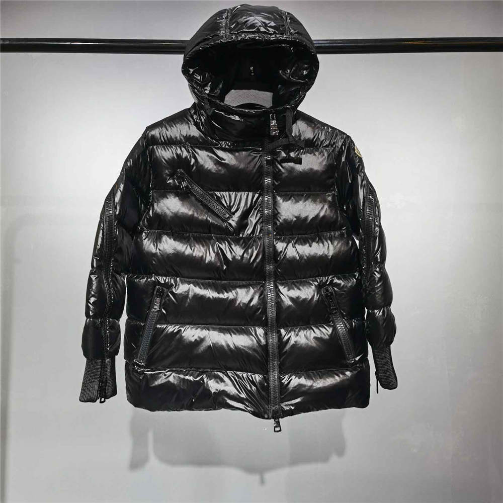 Moncer diagonal zipper down jacket black black lining