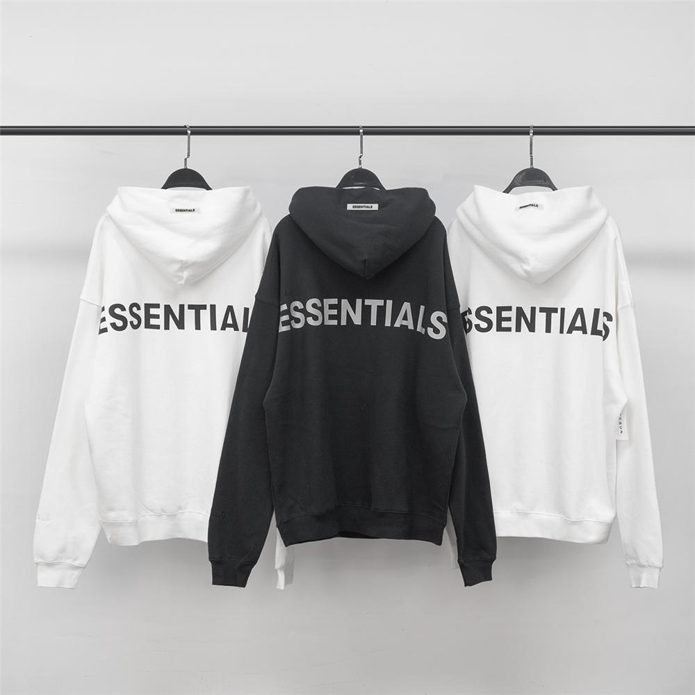 FOG essentials offset print long sleeve hoodie black