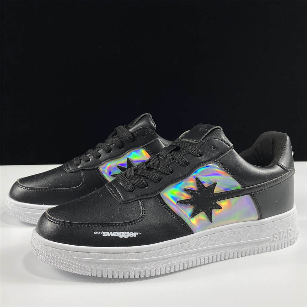 Laser 2.0 Black Leather Sneakers With Iridescent Panels