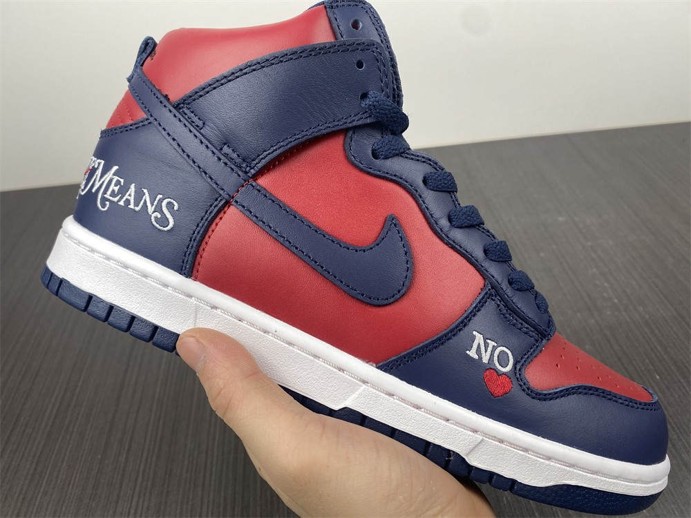 Supreme X Nike SB Dunk High By Any Means Navy Red