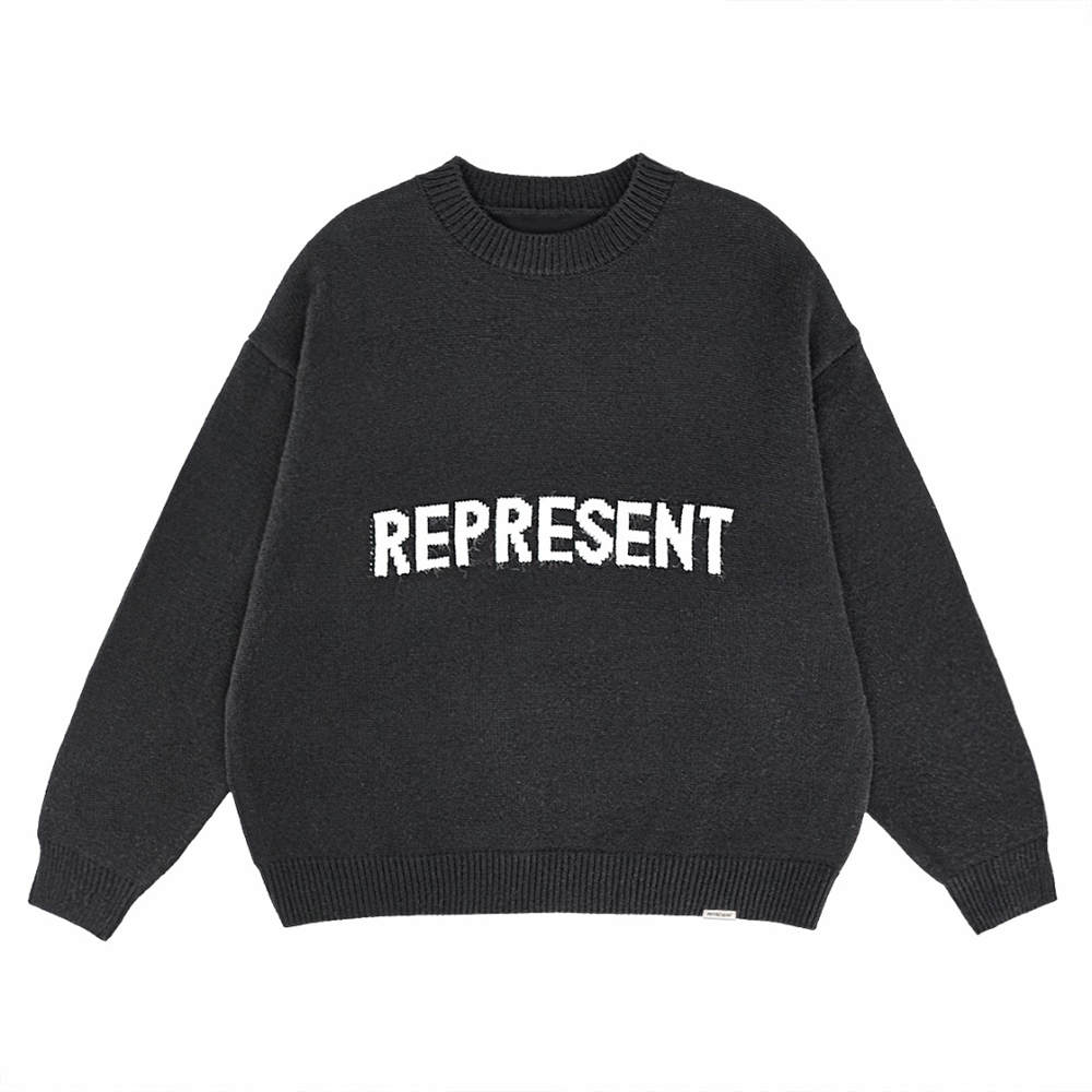 FOG REPRESENT knitted crew neck sweater black - Click Image to Close