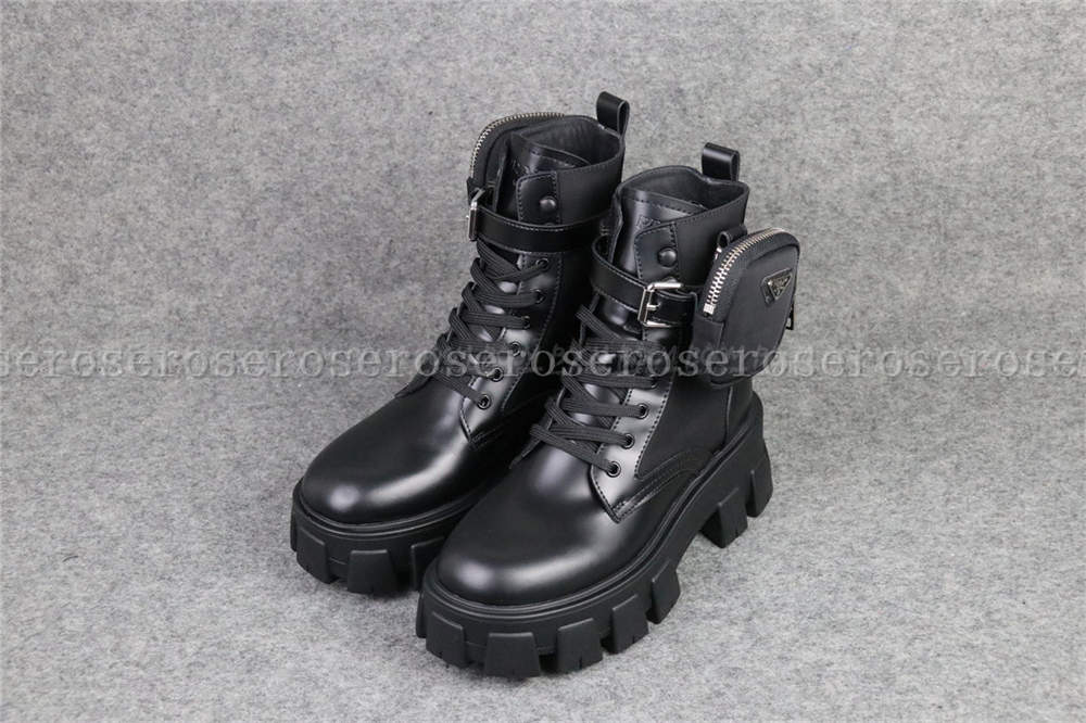 Prada Black Monolith brushed leather and nylon combat boots