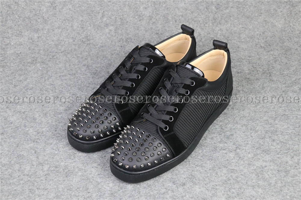 CL RED SOLE LOW BLACK CLOTH RIVET FRONT SNEAKERS