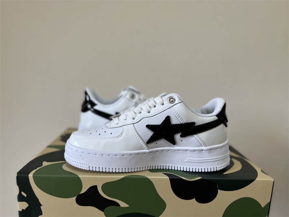 A Bathing Ape Bape Sta Low White black patent leather - Click Image to Close