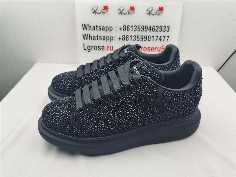 Alexander McQueen Black Crystal Embellished Leather Oversized Sneakers