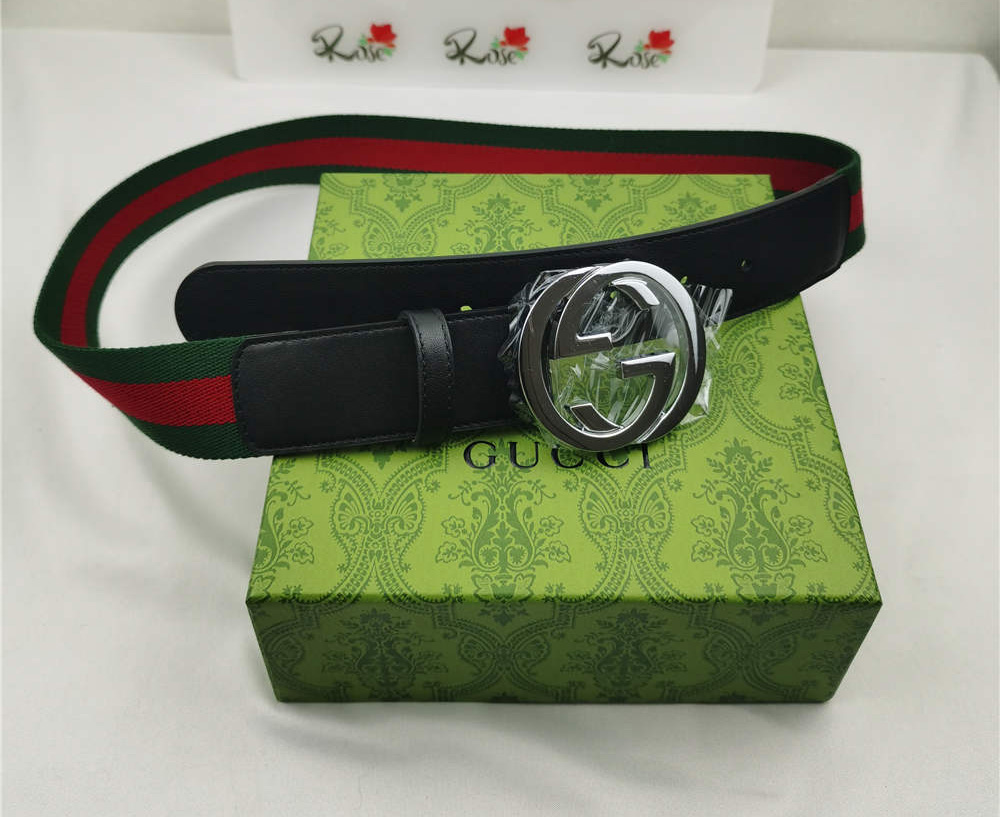 Gucci Web Belt with G Buckle Green/Red Web - Click Image to Close