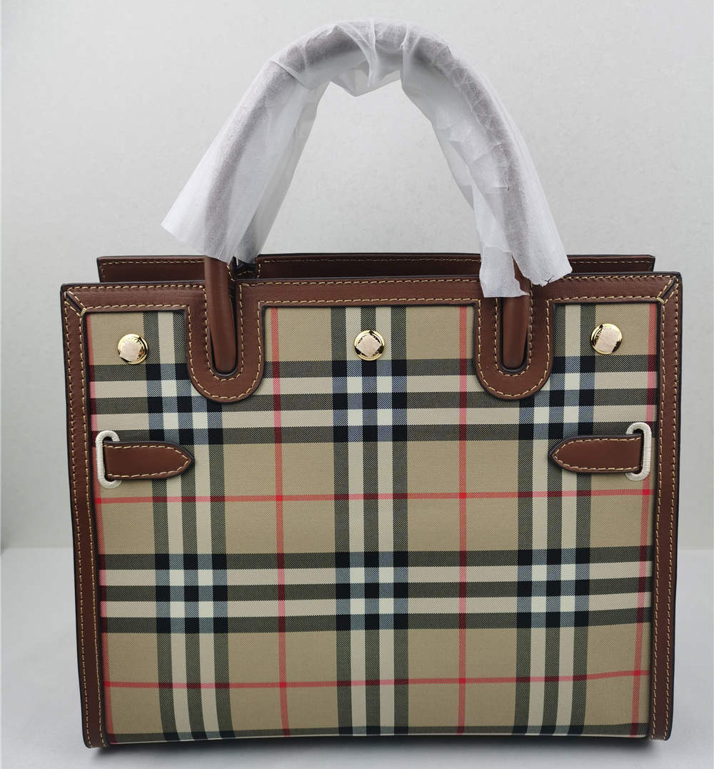 Burberry Mini Title Plaid Leather Satchel in Brown